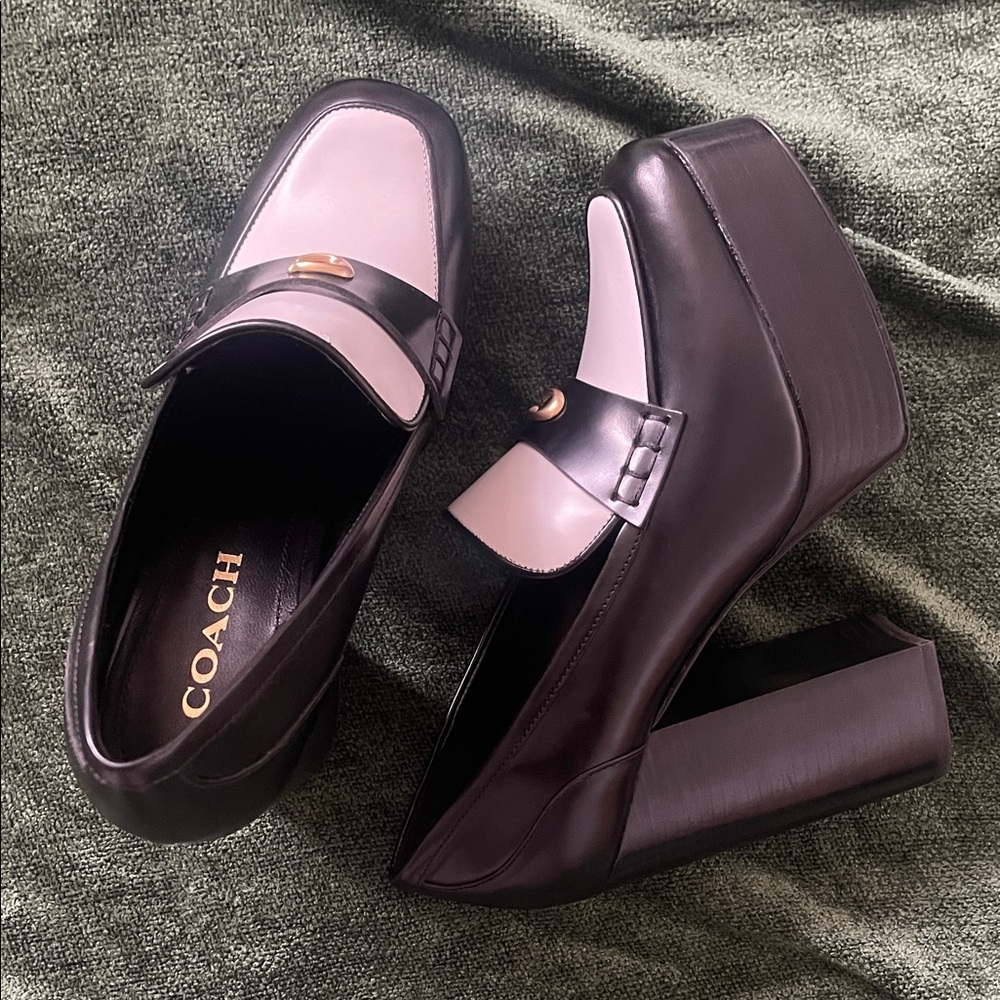 Coach Two-Tone Black and White Platform Loafers